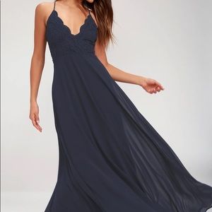 Madalyn Navy Blue Lace Maxi Dress, XS